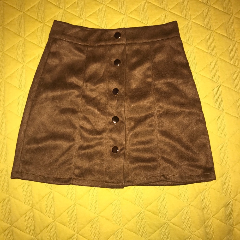 Brown button up velvet skirt